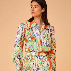 Hunter Bell Phoenix Amalfi tiles Colorful Patterned M Women's Top NWT